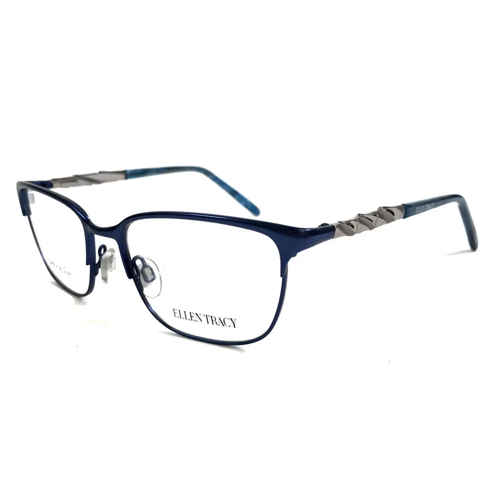 Ellen Tracy Petite Eyeglasses Frames SHIMA NAVY Blue Silver Cat Eye 49-16-125